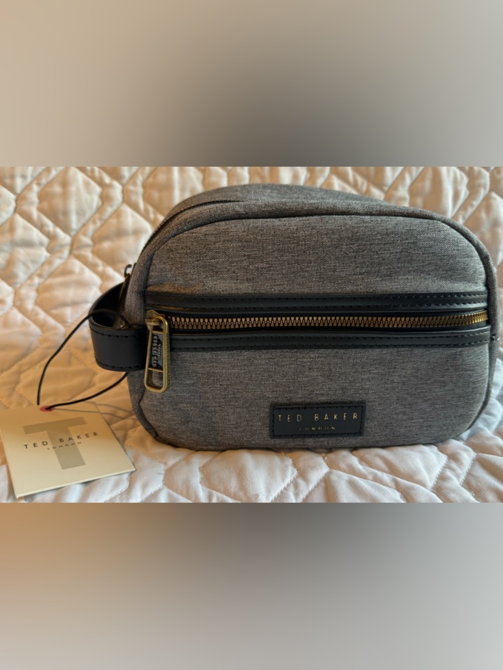 Ted Baker Grey Men's Toiletry Dopp Kit with Gold Hardware